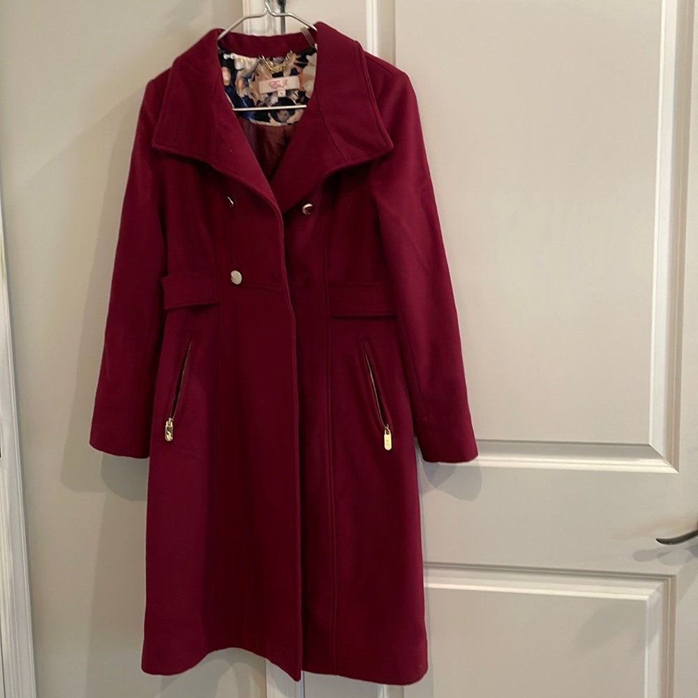 Pink military style wool coat